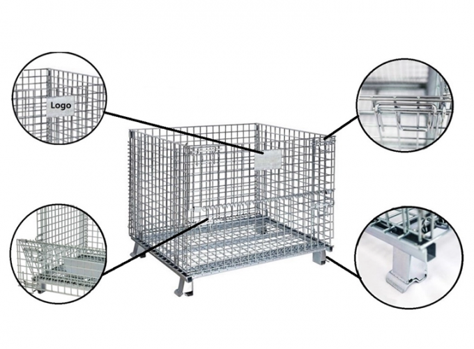Zinc Plated Metal Wire Mesh Storage Baskets Industrial Stackable 800*