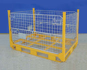 Mobile Yellow Wire Mesh Pallet Cages Folds Flat Space Saving Supermarket Use