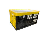 Yellow Color Folding Plastic Storage Crate Organizer Stackable For Transportation