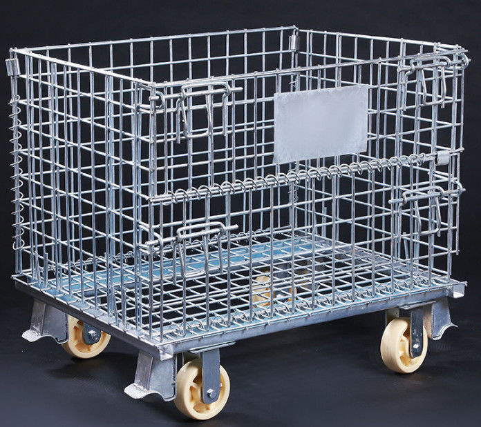 4 Wheels Electro Galvanized Metal Mesh Cage For Logistic Transportation